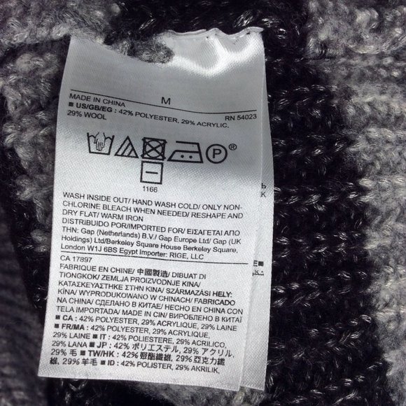 Banana Republic Wool Sweater Women Medium Black Gray Striped Italian Yarn Chunky - Picture 8 of 8